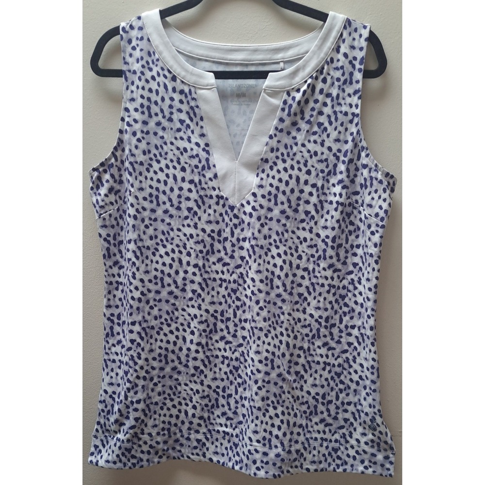 Tommy Bahama IslandZone Womens Purple White Animal Print Split V-Neck Tank Top M